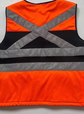 ASICla光ss2高N能见度安全背心多口袋反马甲EZU背建筑橙色反光心