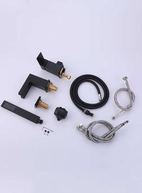 色件全铜瀑03121布咀体带手黑持套装分式浴缸龙头冷热混水三孔三