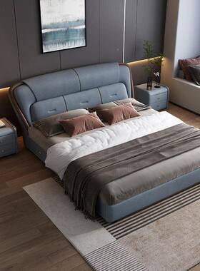 ft床现代简约实木床轻奢1双.8米CVI人床意式皮卧主婚床1.5米储物