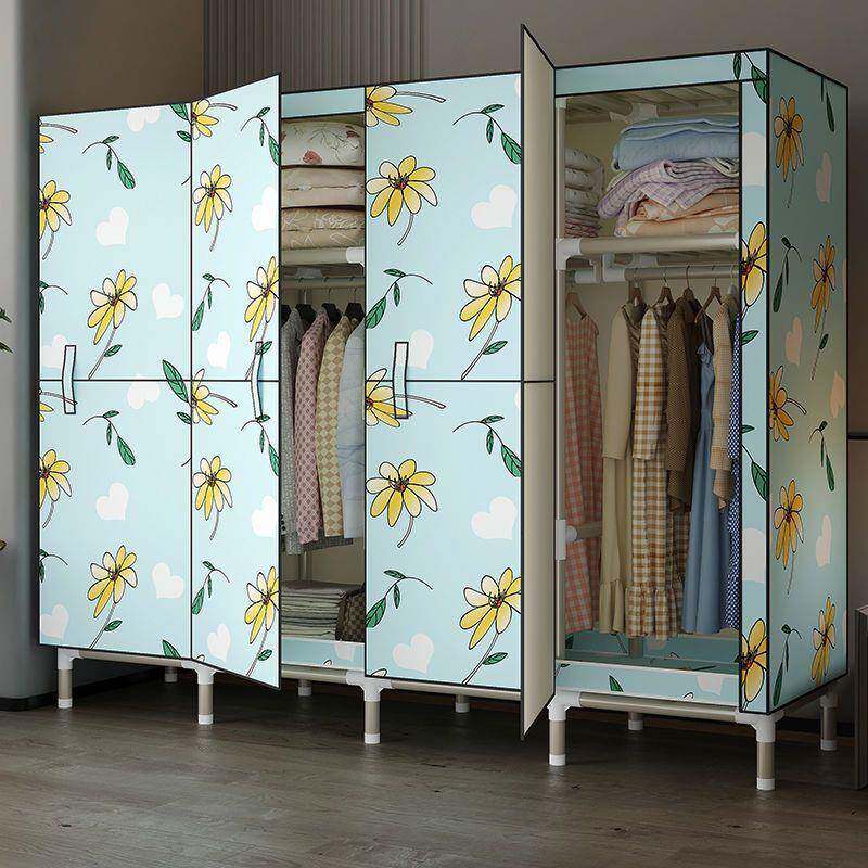 开门款简衣柜家用卧室全钢架衣加粗无品牌/布加厚钢管出租房结易