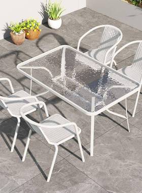 阳台TRK小桌椅三叠件套休闲桌椅组合白色玻两茶璃折一桌椅小户型