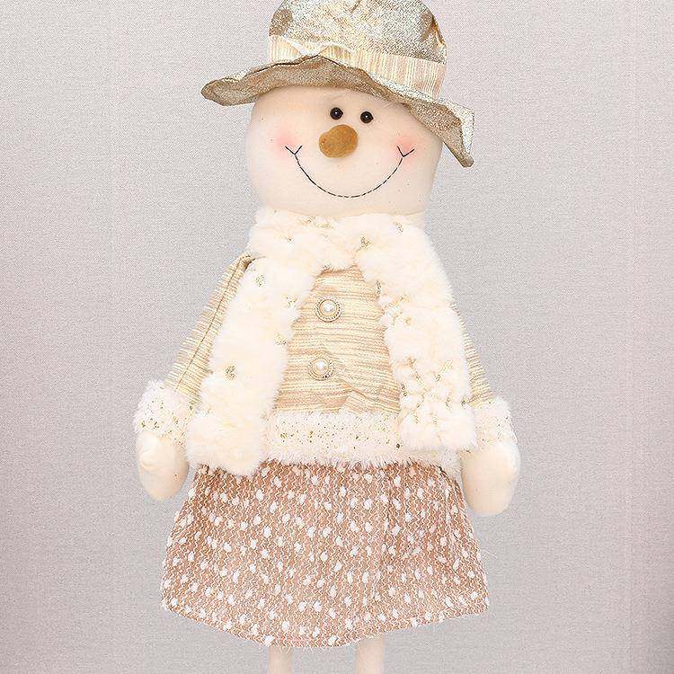 家厂80c米金色艺布可伸缩圣ZIm诞老人雪人公仔玩偶场景装饰摆件