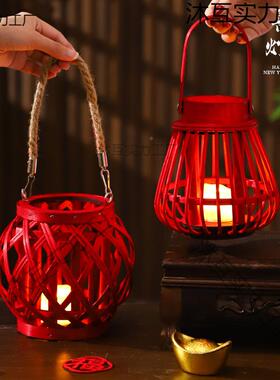 款灯古YSI风藤编灯笼幼园儿童手笼提红儿新色发光花灯装饰