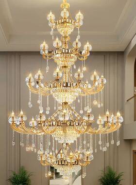 别墅厅大吊灯复式楼大IMQ厅吊店灯楼中楼酒奢华大气式水欧晶客大