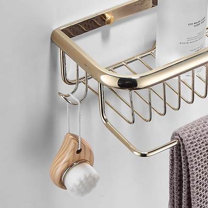 置金全铜角蓝单层浴室物架淋浴澡房洗间壁挂四VTN方网带篮杆收纳