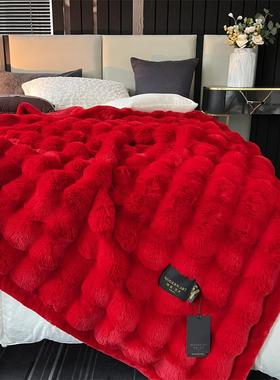 YZR58zpF挡婚大红红色毛毯陪庆嫁冬季盖毯毯子双层加厚1舍尔结婚1