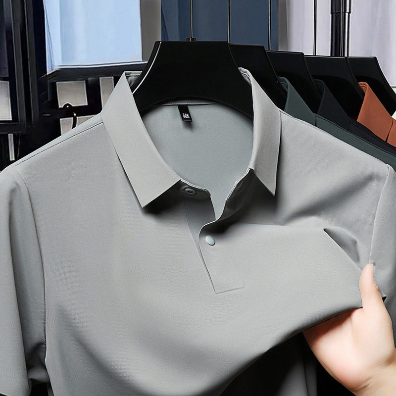 男士polo衫夏休闲纯色短袖高档无痕冰丝t恤中年翻领