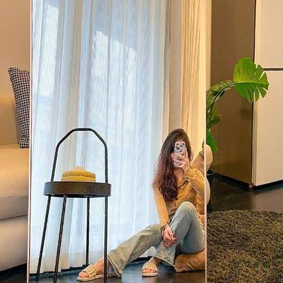 全身穿衣镜落红VMU地镜家衣用卧室宿舍蹈圆角拱形女生试镜网舞大