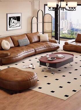 家用沙发简约客厅皮现代复古小意式极简色户型黑艺沙发三人NEU组