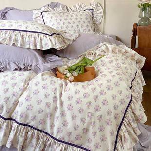 式 件印OUC花被套罩床上 田园风法绒棉床单四套全棉纯棉超柔长数码