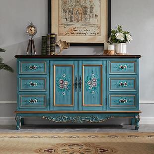 欧餐储边柜实320木美式 备储藏 乡村入户玄关柜子餐柜复古彩绘物式