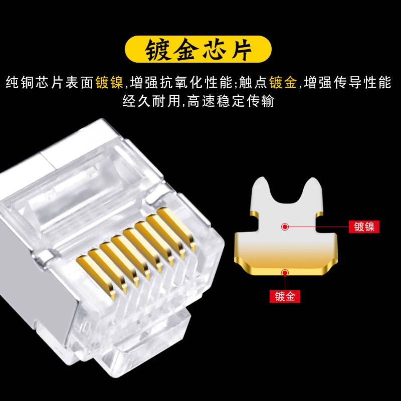 Cncob扁线屏蔽式超五类水晶头8Pcat5E短体网络线接头源头工厂胜高