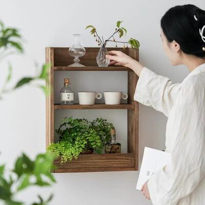 木质厨房壁柜收木架餐具壁挂架置物81325田园墙上茶具制收纳置物