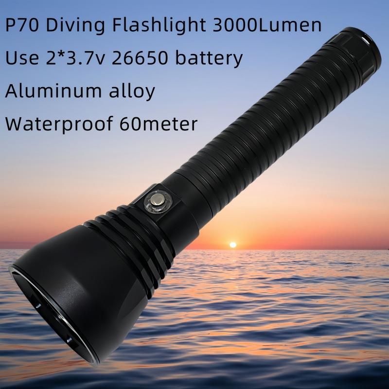 新款HP70二代潜水手电X筒黄光强光充电2550I6PX8水下照明手DV12电