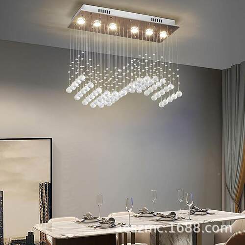 灯具长卧室方形波窗帘LED厅吸顶灯隔断现代简约9055餐厅客水浪晶