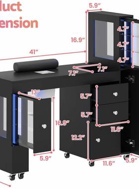 美桌带L轮707ED灯光展示柜可锁尘器甲抽屉腕托抗乙吸酸黑色