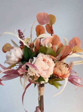 逊M15秋真色咖黄色系手札花束仿花绢花M155假花欧式亚马5货源