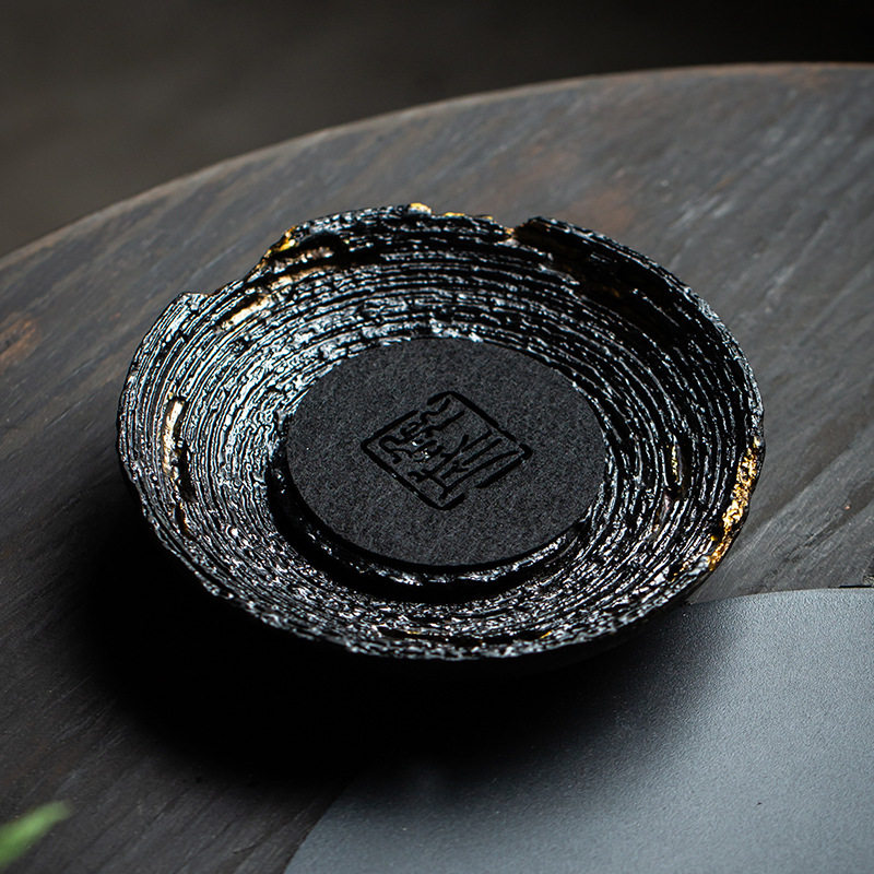 中式复古大漆仿朽木茶托