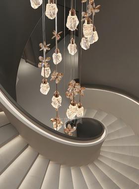 轻奢创水晶楼挑梯吊ftb-78221灯现代意复式楼别墅大厅空楼梯间lot