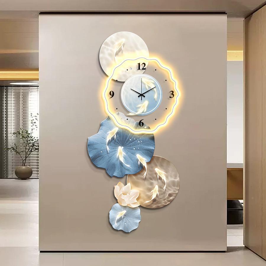 九鱼荷创花图挂钟表客厅2025新款时意大壁灯轻气奢莲装饰无品牌/