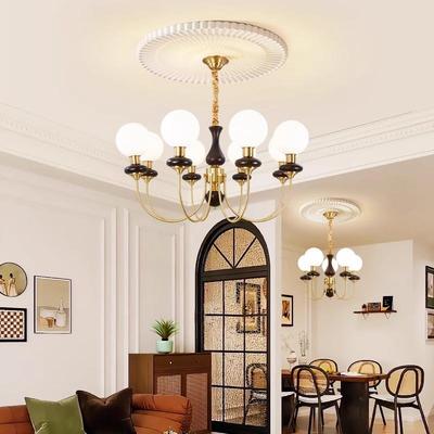 厅吊灯美式复古轻奢气全铜DCSSFSv-玻璃魔豆餐厅客灯大桃木主卧室