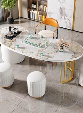 轻奢现代简约岩板桌客厅家用办公茶台茶阳台办公茶VCV室组小型桌