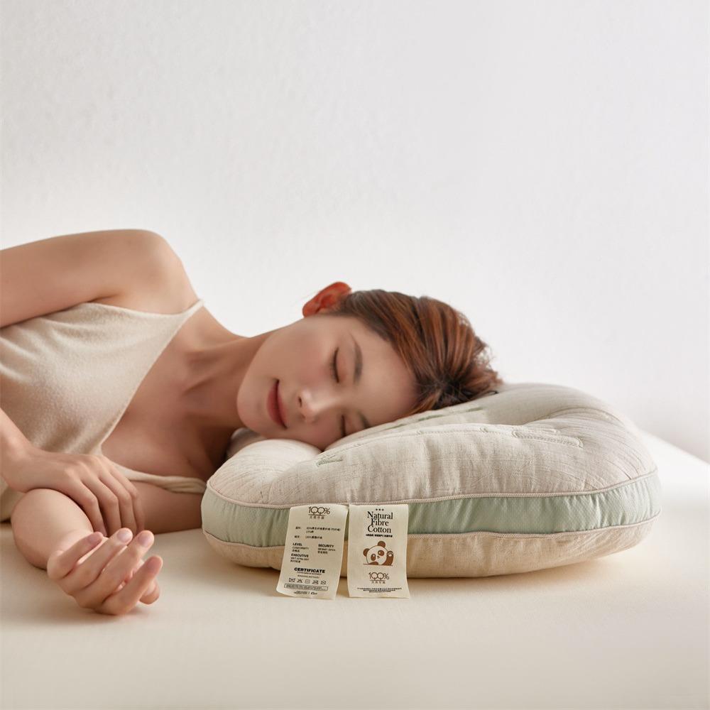 竹麻异形护枕熊猫抱竹绣花回弹有支撑柔软护颈颈维适纤枕头MW家舒