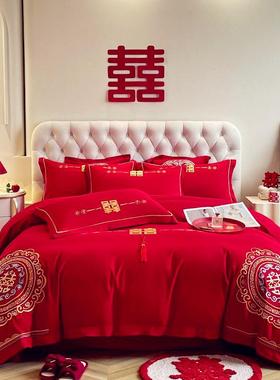 新婚刺绣凤套婚庆红龙AL201208喜被床单床笠被婚庆大陪嫁水洗棉四