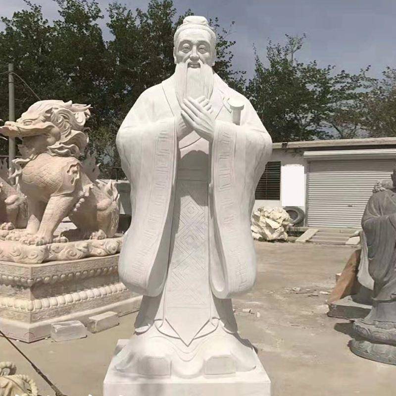 家现货大理石石雕孔子雕孔子像汉玉古代园人物全身雕像学厂校白孔