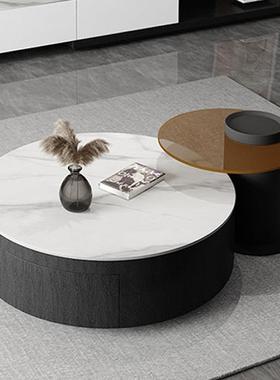 岩家板轻茶几电视柜组合意式极简LUZ奢用圆形茶户桌创意可伸缩小