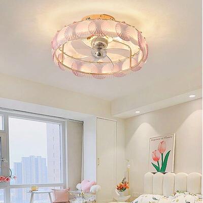 贝卧室风扇灯饰新款式水法晶主卧T-X7014/室餐厅壳吊扇灯轻奢客电