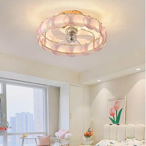 贝卧室风扇灯饰新款式水法晶主卧T-X7014/室餐厅壳吊扇灯轻奢客电