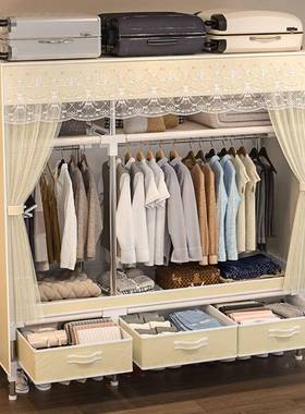 衣柜加厚加粗全钢架易柜简家用布卧室出租房PTO衣带抽屉结实耐用