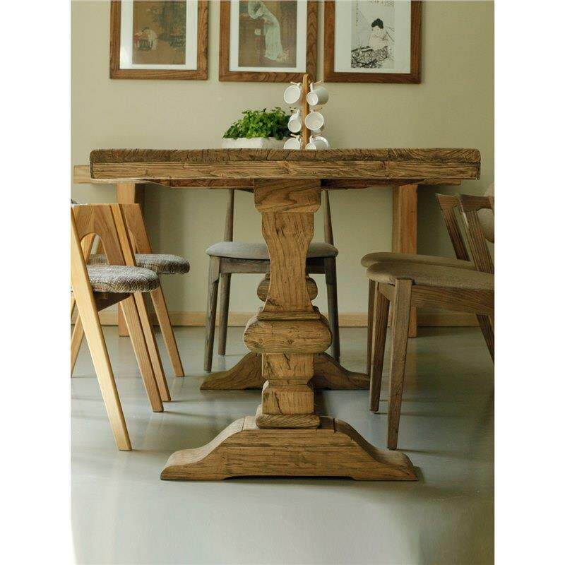 古老朴年代全实木榆木餐桌6美人餐桌乡村长方式形餐桌1GPND-020米