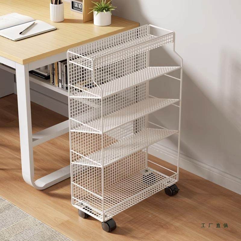 书桌旁简易小书架可移985动地带理轮儿童书本置物架整纳收落书柜