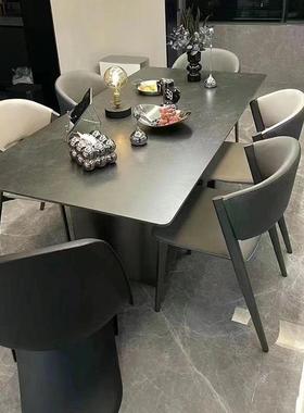 意式轻奢岩板方餐桌现代简约户型家88528组用长形餐桌设计师餐桌