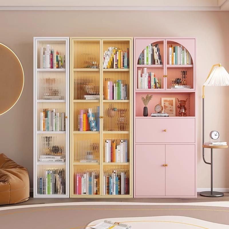 制NRO门书柜钢防尘玻璃书架铁艺童储物儿柜客厅家用收纳柜落地展
