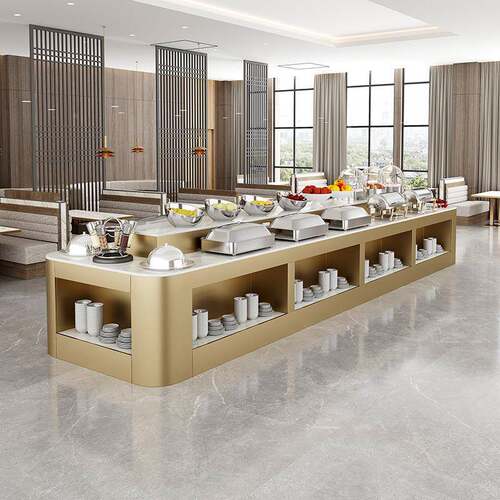 餐酒RQA店面弧摆形自助厅餐台台保温恒温双取餐台水果台甜点凉菜