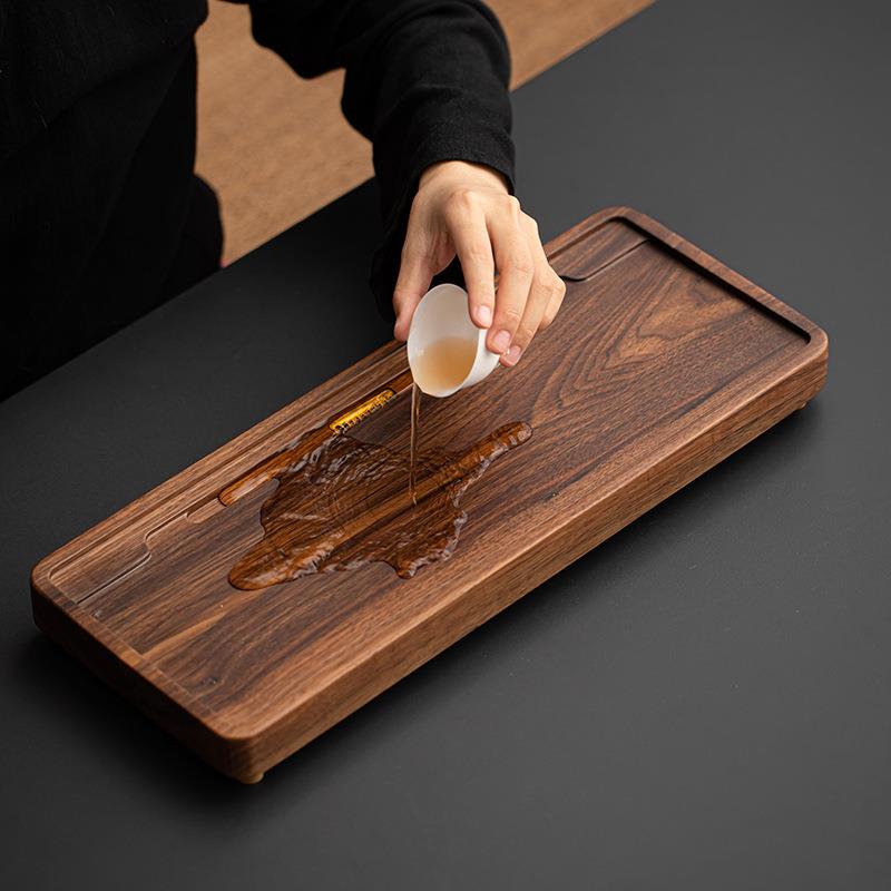 北美黑块胡桃木茶盘整木家用小型排水简式茶PML海茶台原长方形约