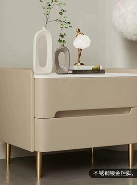 新皮制小型收JBO户纳柜实木柜床柜轻奢岩板储物卧室简头约现代床