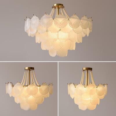 法式复创意轻贝9628壳璃客奢厅主玻吊灯古意式简约后现代卧室餐厅