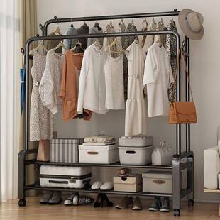 卧室衣落地架衣架加粗衣双ZPO帽架层衣架加挂厚卧室晒衣架宿舍晾