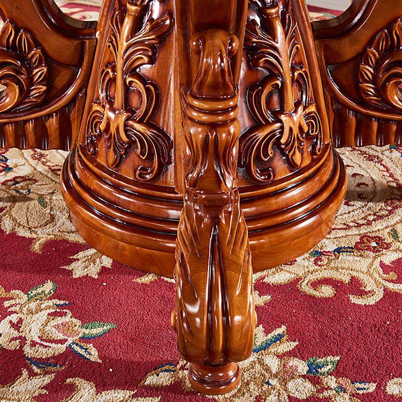 式圆桌餐桌实木欧美式木面深色带转石盘饭桌大理圆桌大FBG理餐石