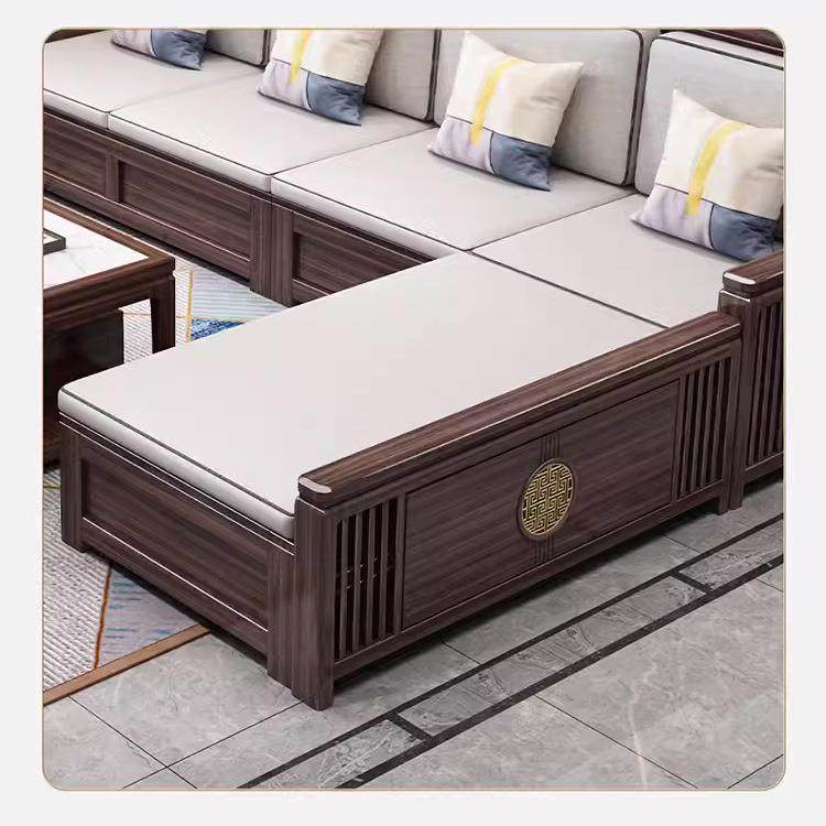 新中式实木沙发乌客厅轻奢1+2+木3沙无品牌/发金冬夏两用储物沙发