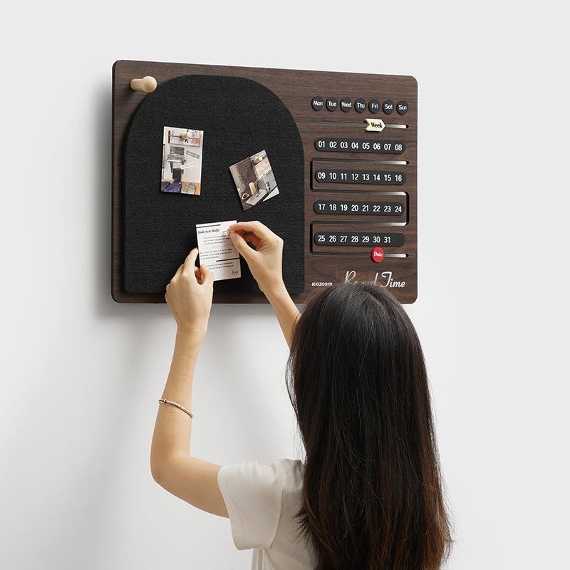 墙WOZOOM屋准免打孔照毛毡板片言VWE背景板学习墙面万年历相片留