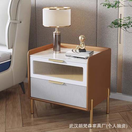 225约网红边实木岩板床头柜现代简储物ES柜0轻奢卧室床小型置物柜