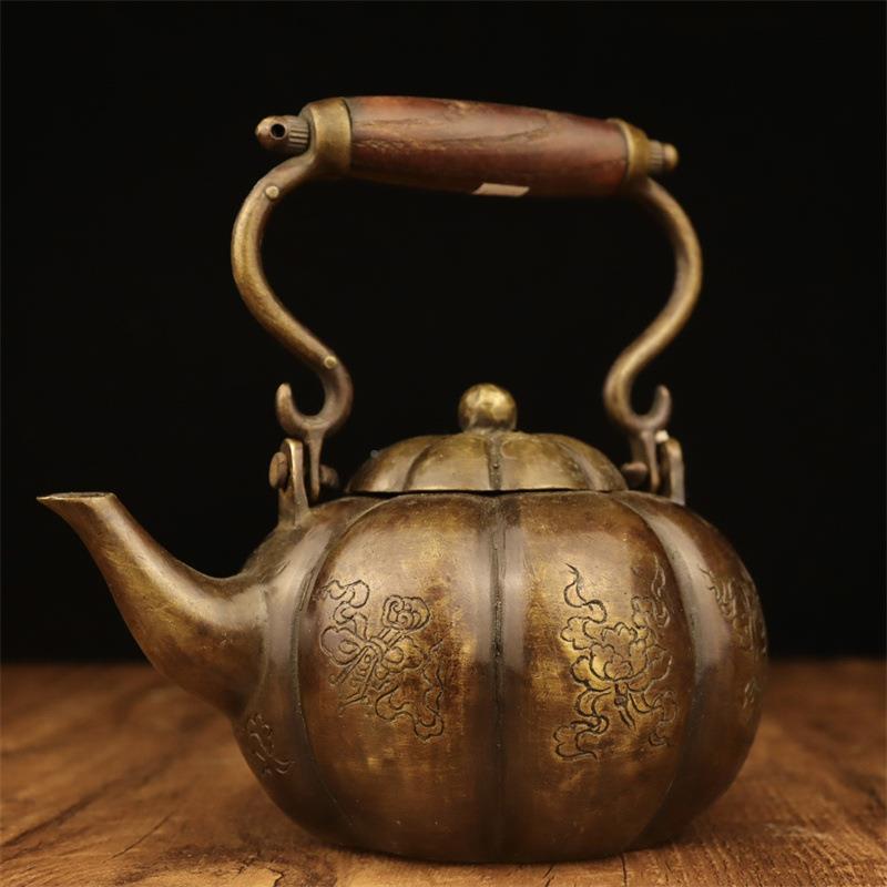 铜色壶壶铜把茶壶酒壶仿紫古NM古玩收藏木手提圆壶南瓜壶方壶脸谱