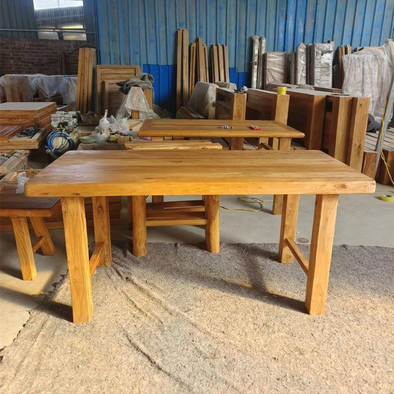 N5纯实木桌老榆木长桌免约漆茶桌简家家用民俗木书桌餐桌原厂F776