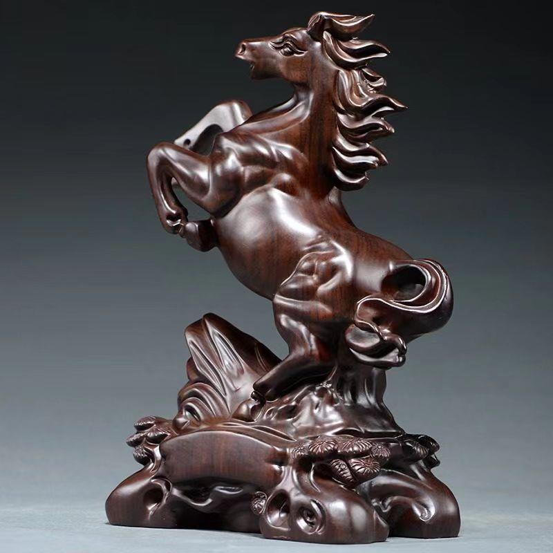 黑设开马到成功檀木雕马成功摆件实木十二生肖马家到居装饰摆业送
