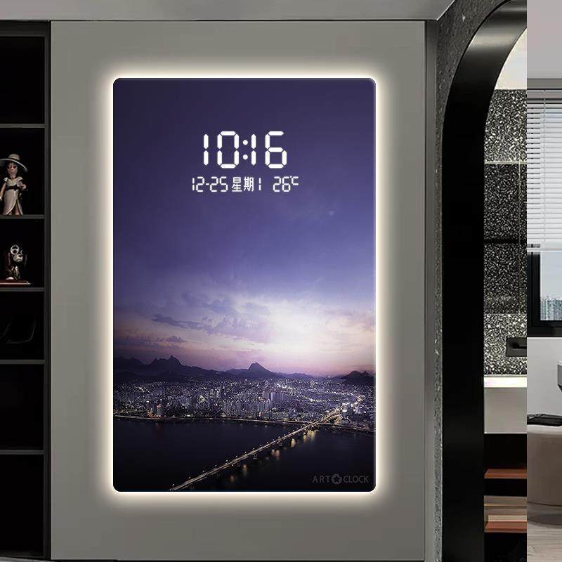 城市夜景夜空玄关装饰画lYRSe灯画客厅过走道d廊壁画子时钟电表挂